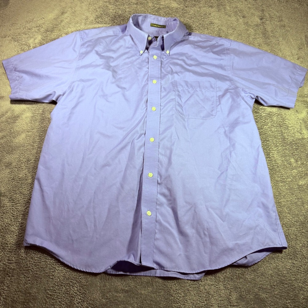 Eddie Bauer Mens Large Blue Wrinkle Resistant Short Sleeve Button‎ Down Shirt